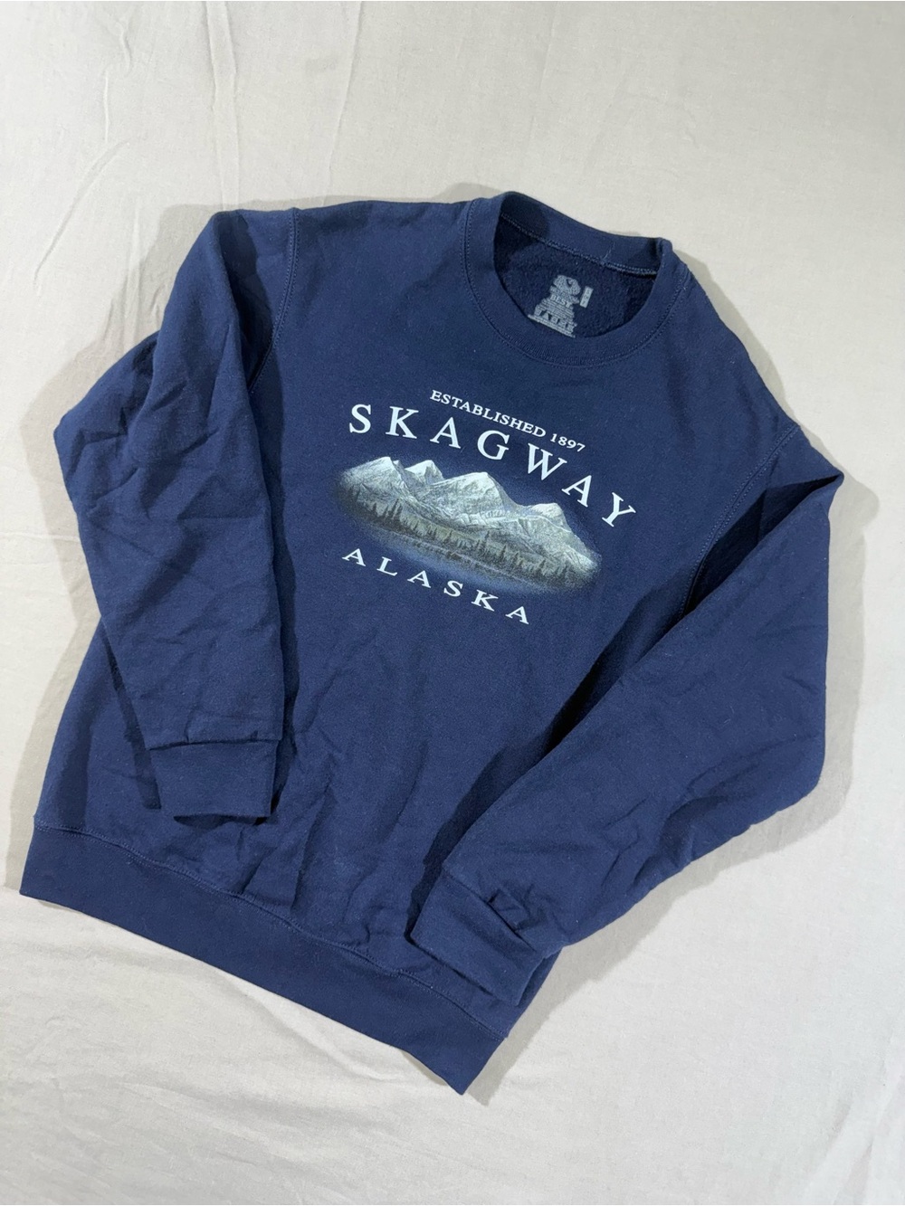 Skagway Alaska Mountains Navy Blue Crewneck Sweatshirt